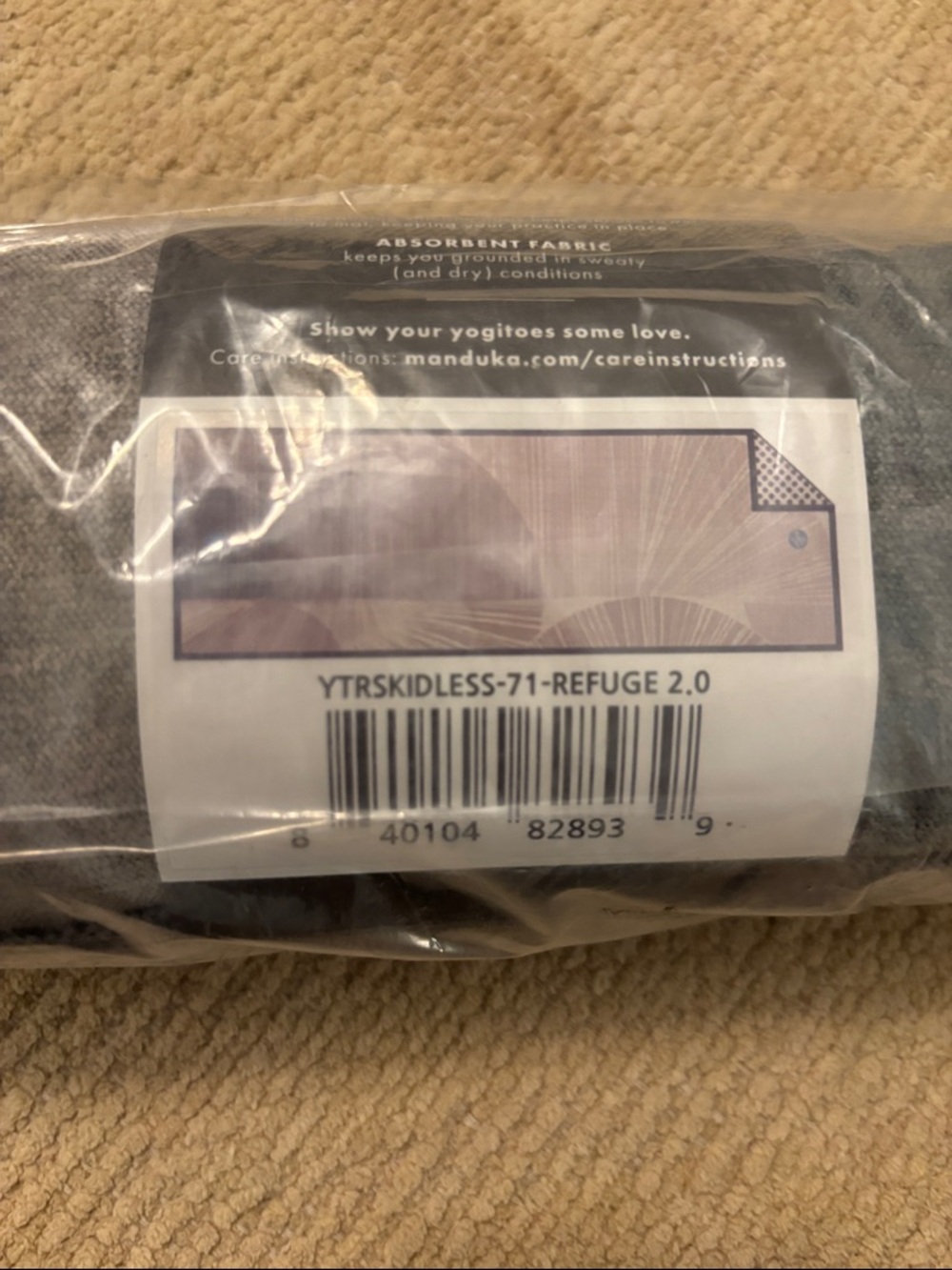 manduka Yogitoes Skidless Yoga Towel - Heather Gray with Light Blue Accent - Picture 7 of 7
